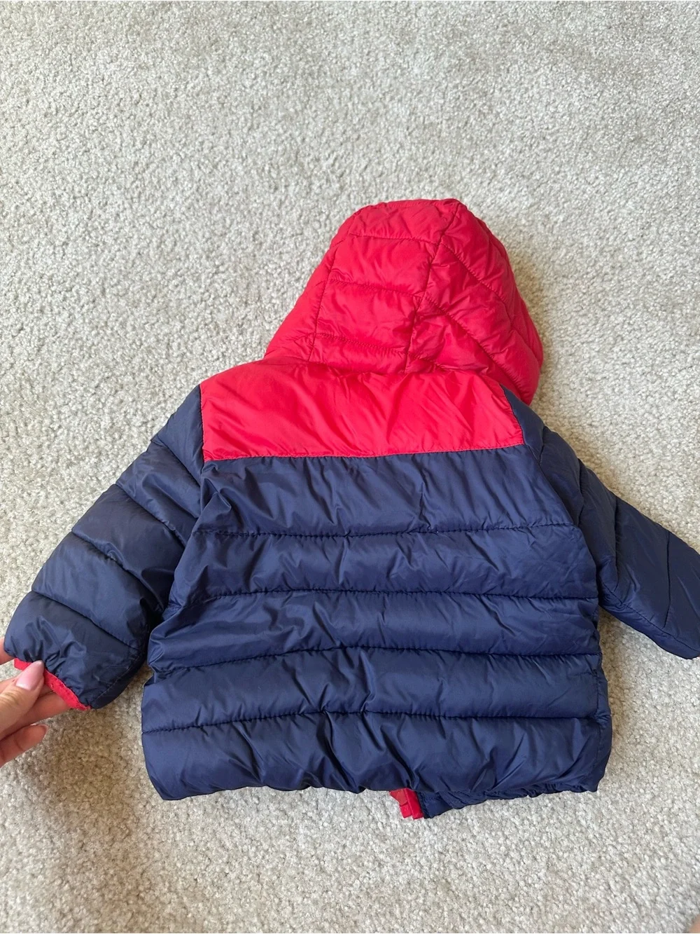 Baby GAP PrimaLoft Navy Red Hooded Puffer Jacket 6–12 Months